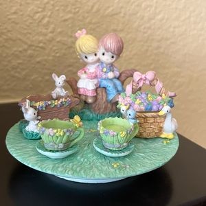 Precious Moments Kids on a Stump miniature tea set